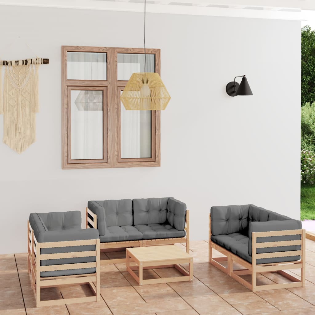 Loungegrupp För Trädgården Med Dynor 7 Delar Massiv Furu