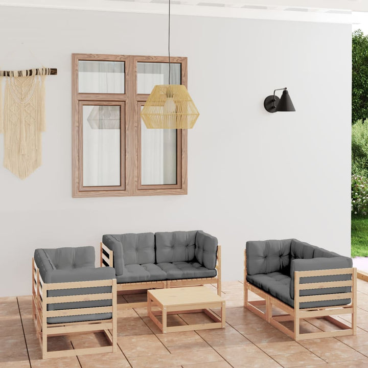 Loungegrupp För Trädgården Med Dynor 7 Delar Massiv Furu