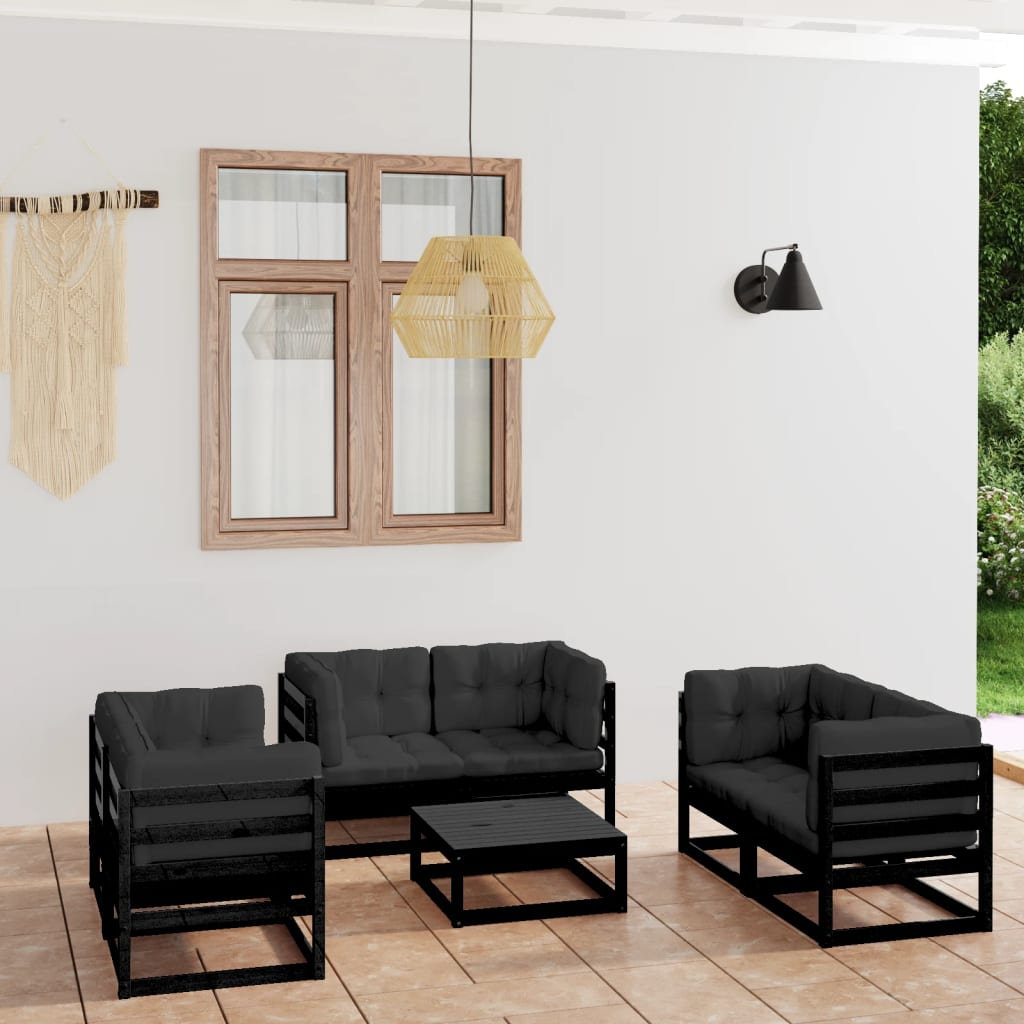 Loungegrupp För Trädgården Med Dynor 7 Delar Massiv Furu