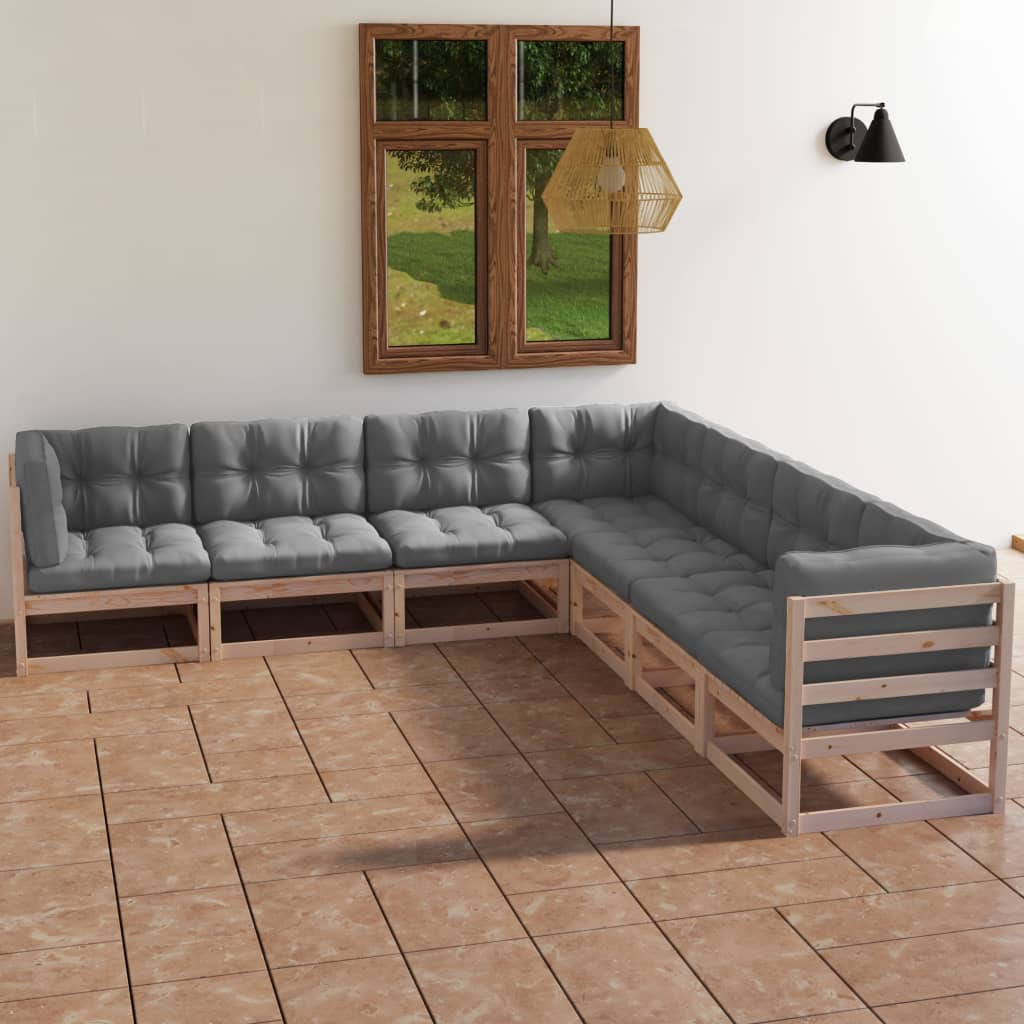 Loungegrupp För Trädgården Med Dynor 7 Delar Massiv Furu