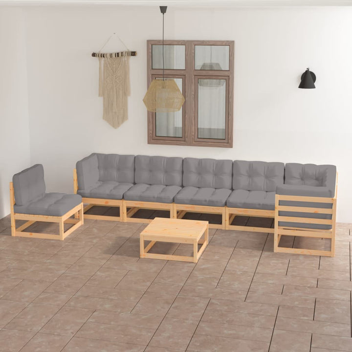 Loungegrupp För Trädgården Med Dynor 8 Delar Massiv Furu