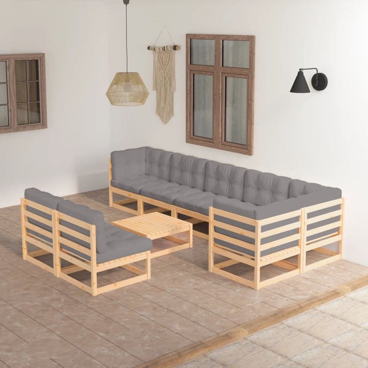 Loungegrupp För Trädgården Med Dynor 9 Delar Massiv Furu