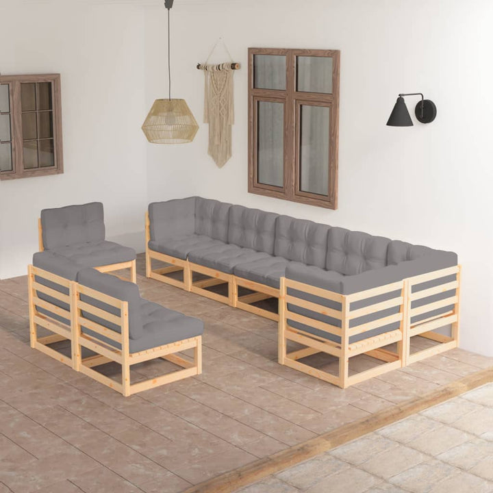 Loungegrupp För Trädgården Med Dynor 9 Delar Massiv Furu