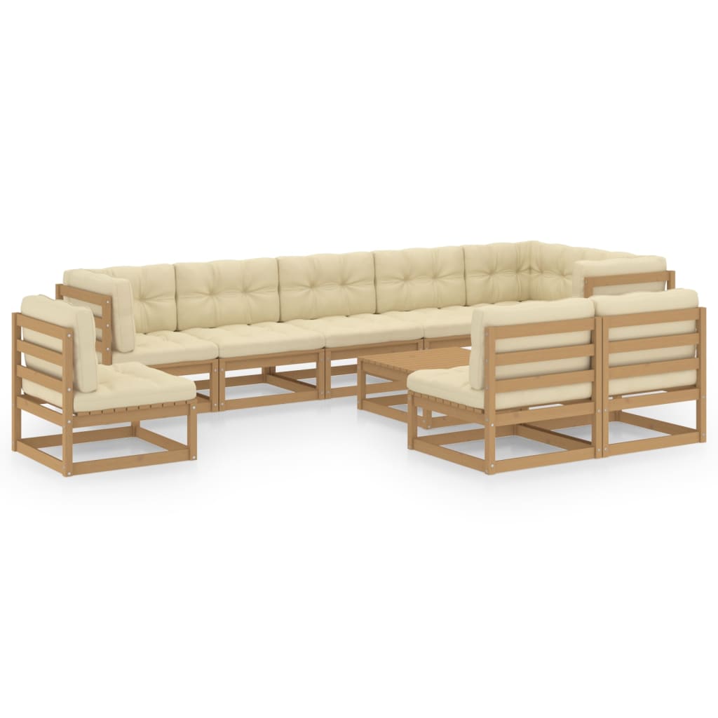 Loungegrupp För Trädgården Med Dynor 10 Delar Massiv Furu