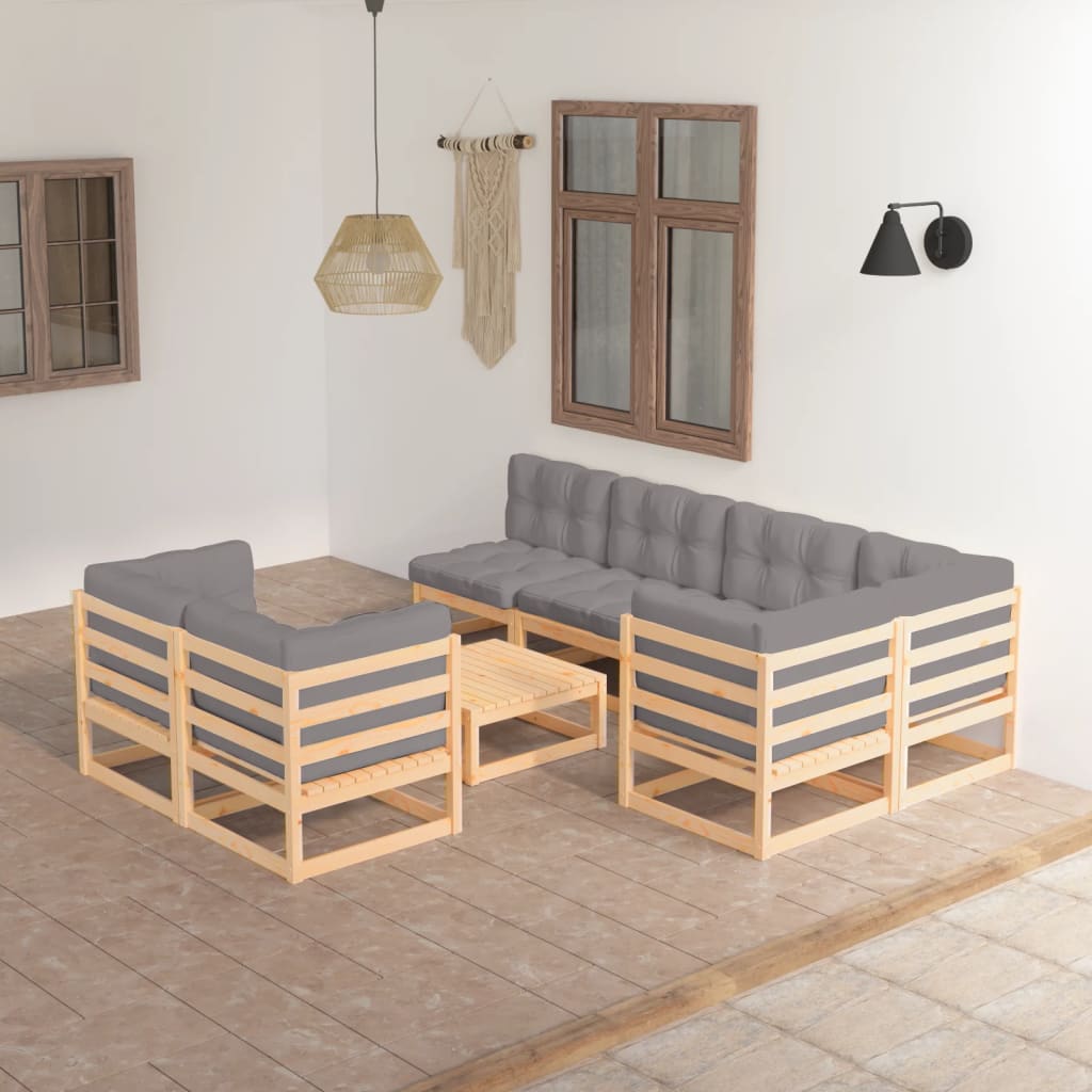 Loungegrupp För Trädgården Med Dynor 8 Delar Massiv Furu