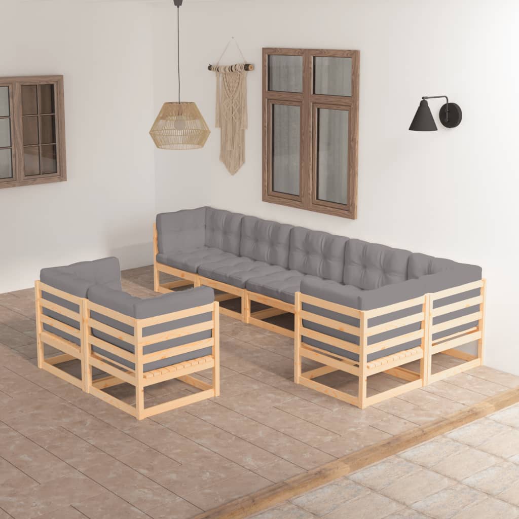 Loungegrupp För Trädgården Med Dynor 8 Delar Massiv Furu