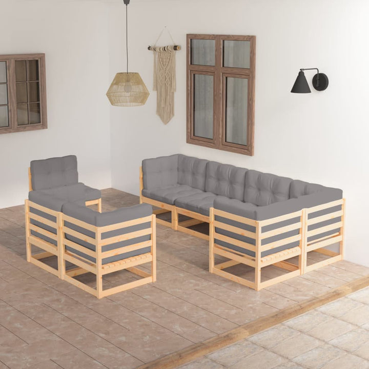 Loungegrupp För Trädgården Med Dynor 8 Delar Massiv Furu