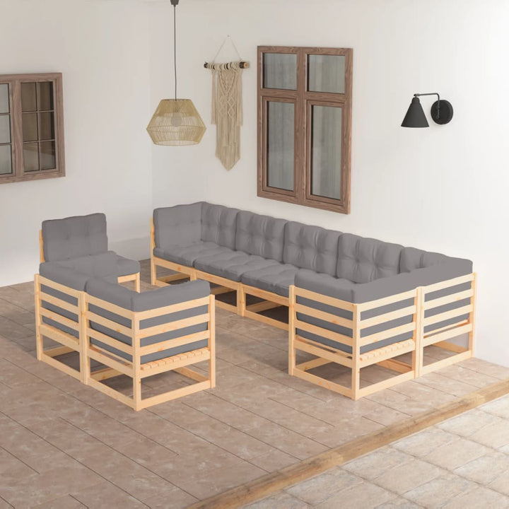 Loungegrupp För Trädgården Med Dynor 9 Delar Massiv Furu