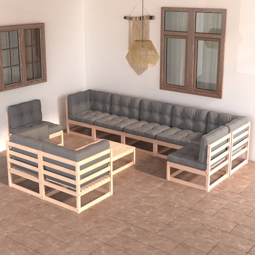 Loungegrupp För Trädgården Med Dynor 10 Delar Massiv Furu