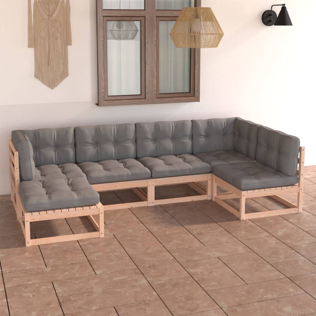 Loungegrupp För Trädgården Med Dynor 6 Delar Massiv Furu