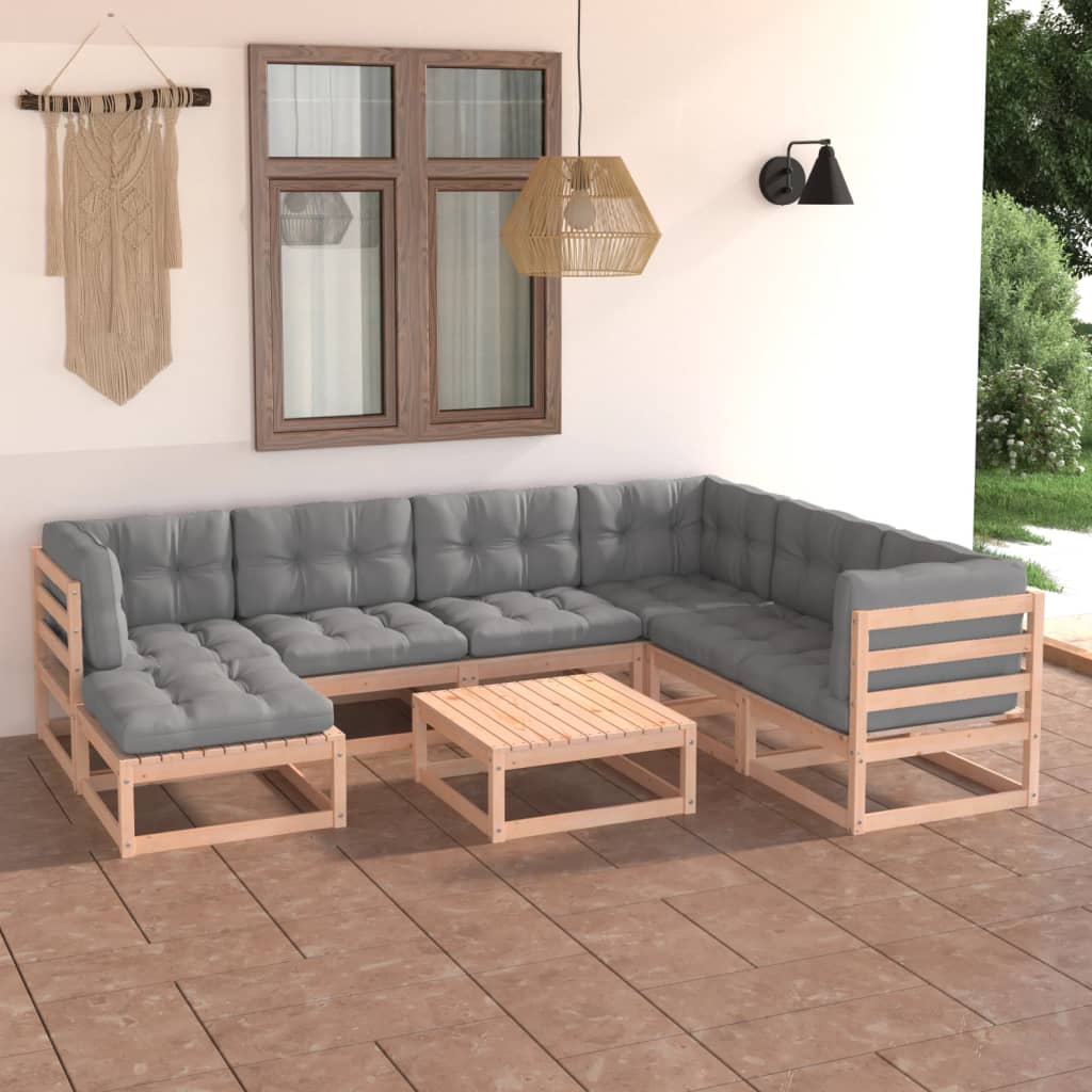 Loungegrupp 8 Delar Massiv Furu