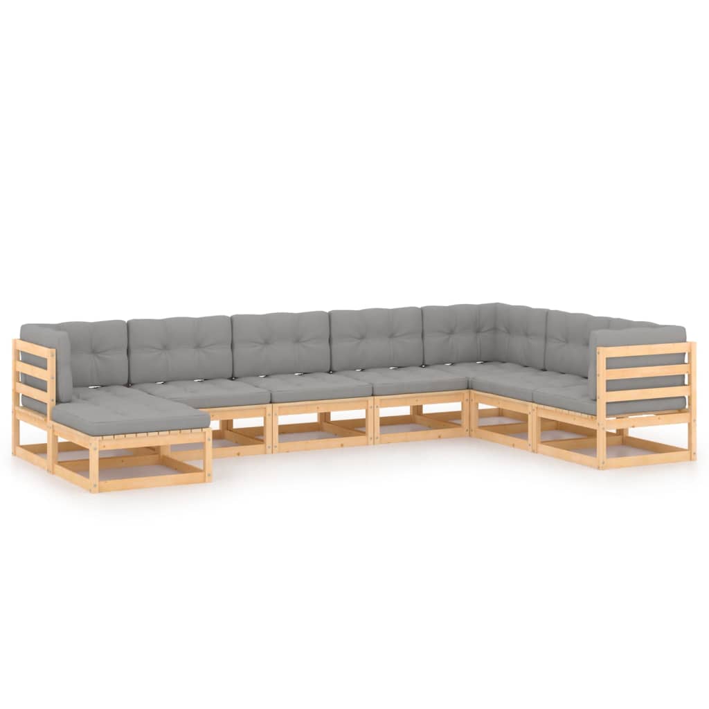 Loungegrupp För Trädgården Med Dynor 8 Delar Massiv Furu