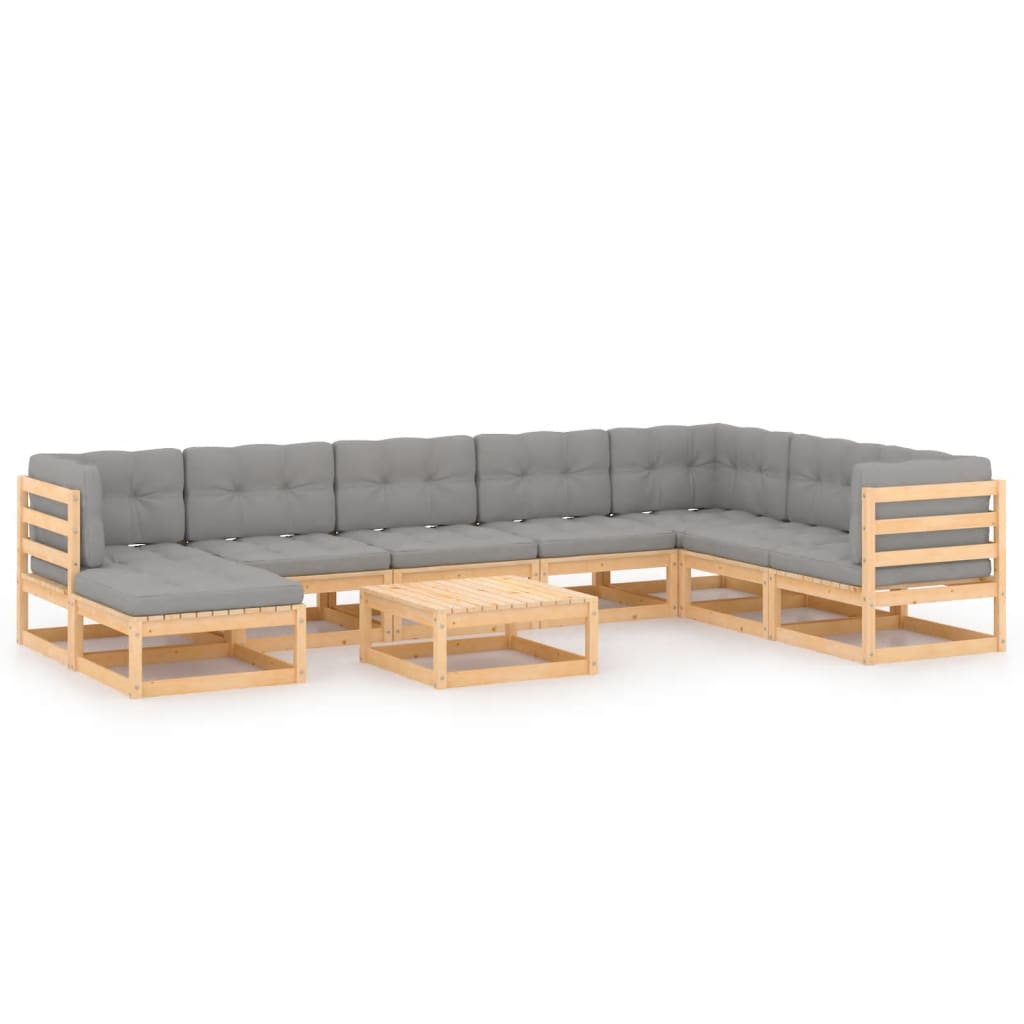 Loungegrupp För Trädgården Med Dynor 9 Delar Massiv Furu
