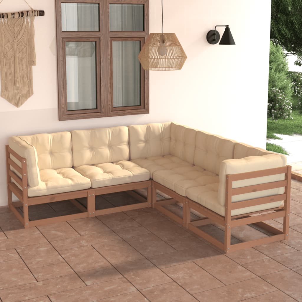 Loungegrupp 5 Delar Massiv Furu