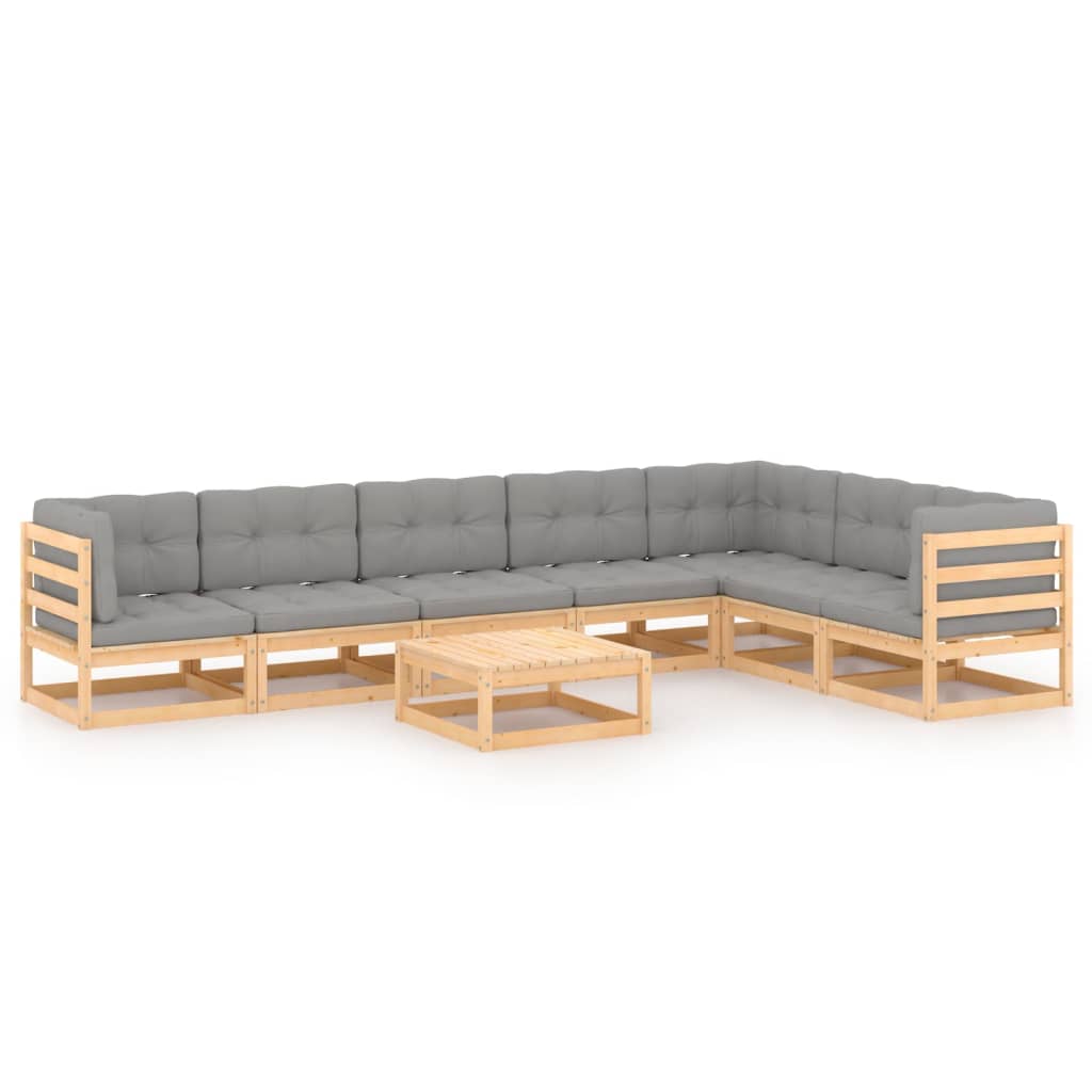 Loungegrupp För Trädgården Med Dynor 8 Delar Massiv Furu