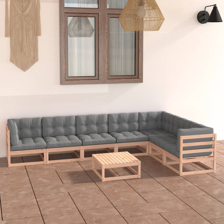 Loungegrupp För Trädgården Med Dynor 8 Delar Massiv Furu