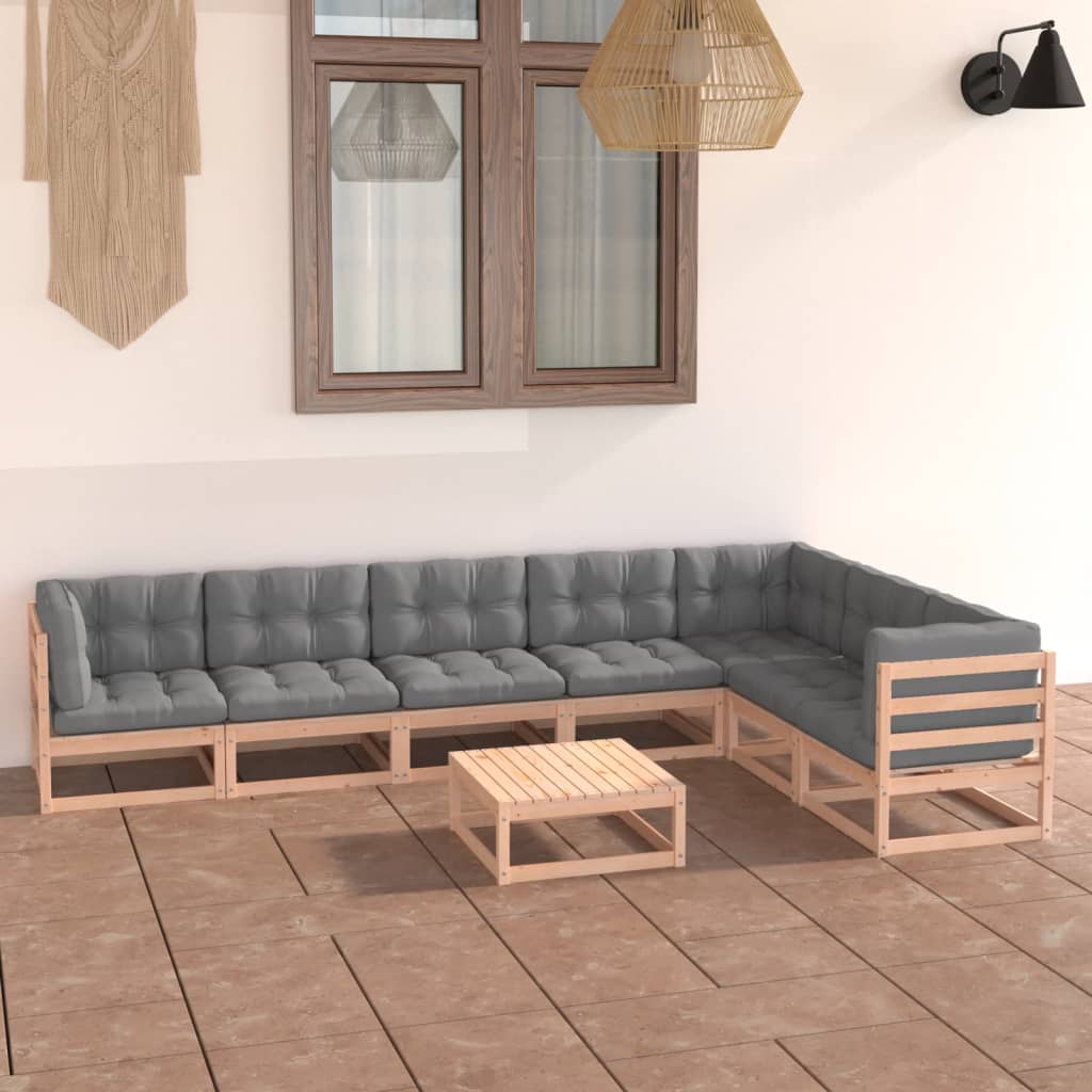 Loungegrupp För Trädgården Med Dynor 8 Delar Massiv Furu