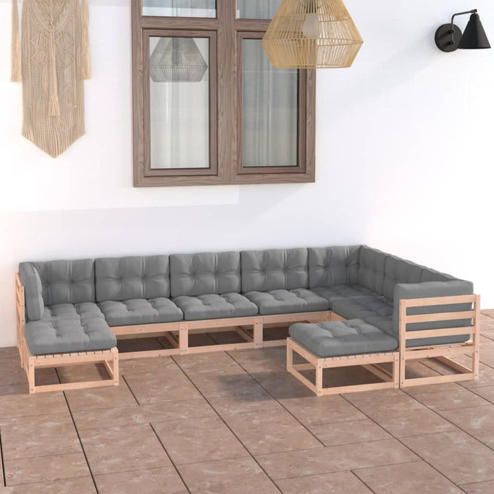 Loungegrupp För Trädgården Med Dynor 9 Delar Massiv Furu