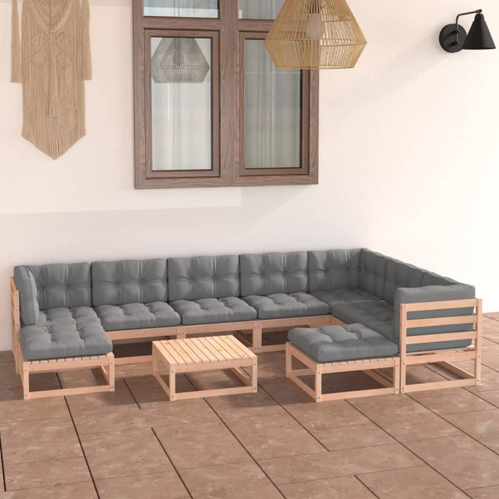 Loungegrupp För Trädgården Med Dynor 10 Delar Massiv Furu