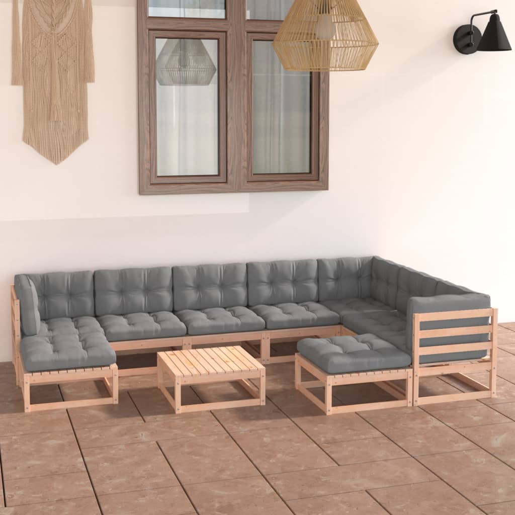 Loungegrupp För Trädgården Med Dynor 10 Delar Massiv Furu