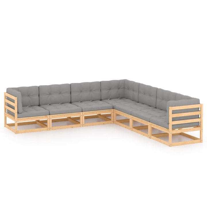 Loungegrupp För Trädgården Med Dynor 7 Delar Massiv Furu