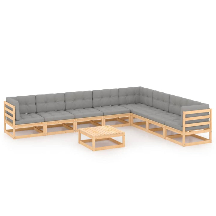 Loungegrupp För Trädgården Med Dynor 9 Delar Massiv Furu