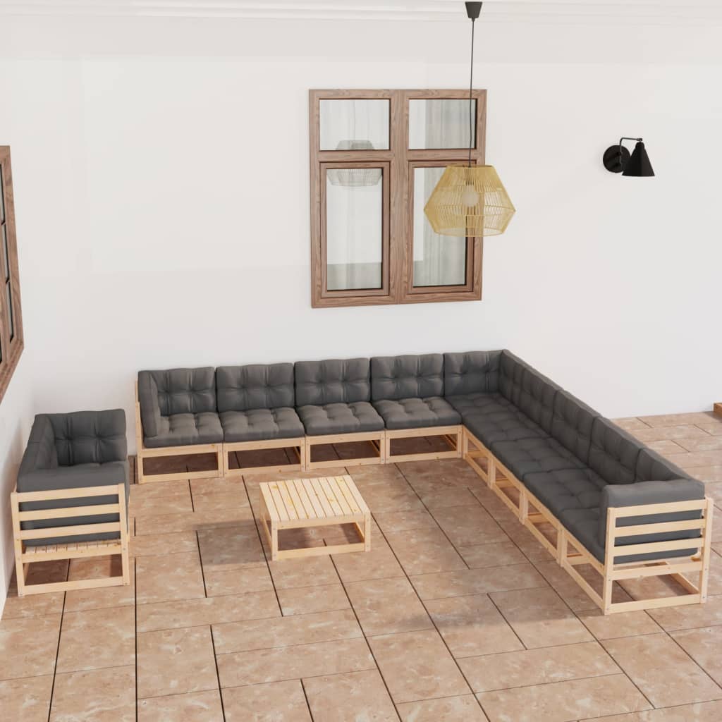 Loungegrupp För Trädgården Med Dynor 12 Delar Massiv Furu