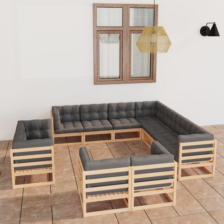 Loungegrupp För Trädgården Med Dynor 11 Delar Massiv Furu
