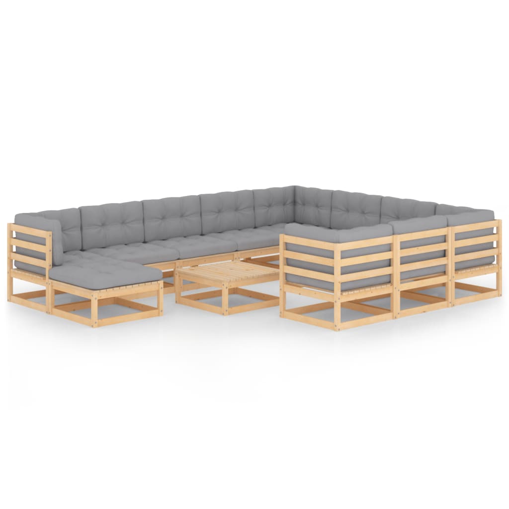 Loungegrupp Med Dynor 12 Delar Massiv Furu