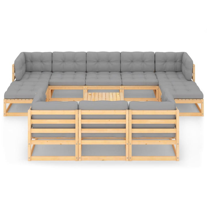 Loungegrupp För Trädgården Med Dynor 11 Delar Massiv Furu