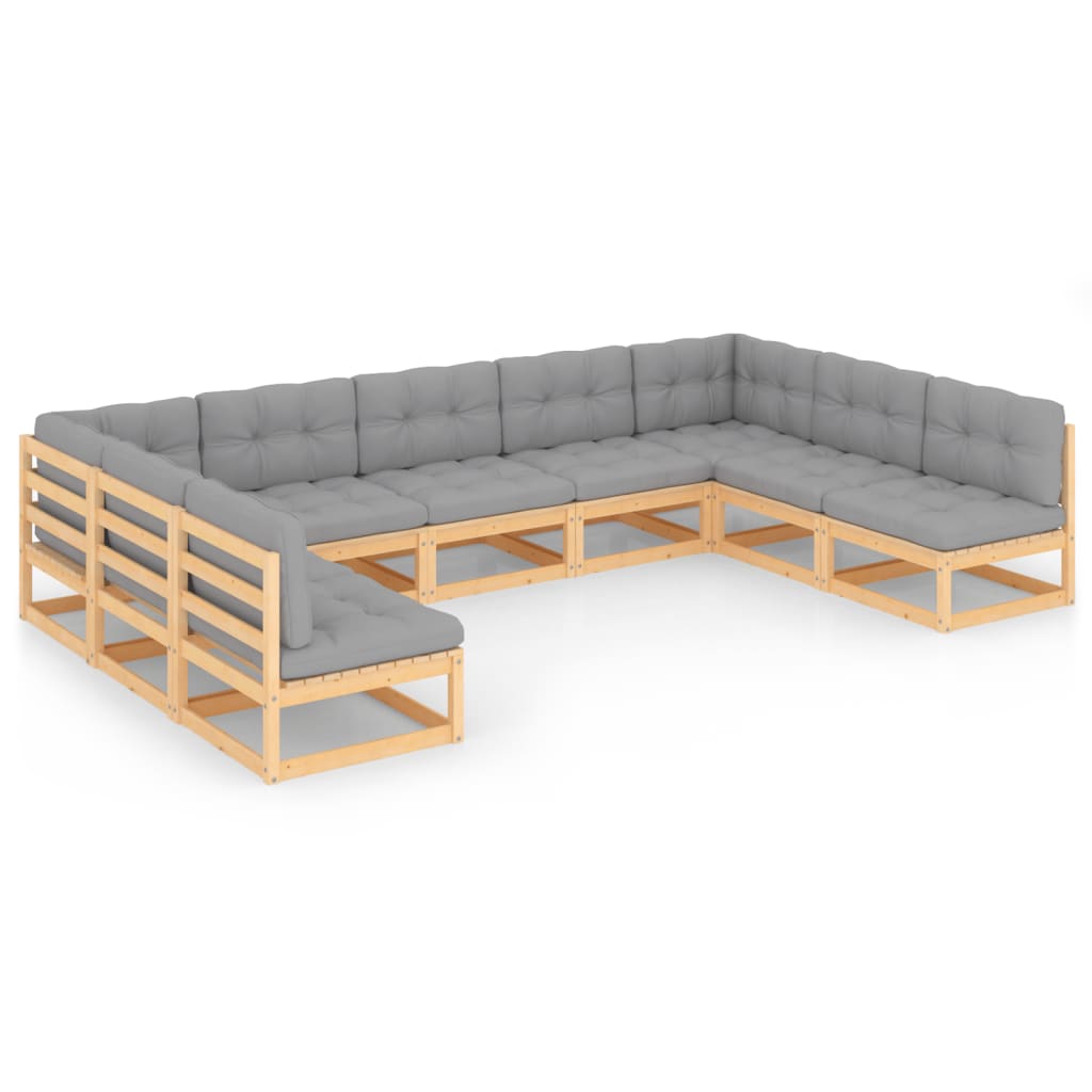 Loungegrupp För Trädgården Med Dynor 9 Delar Massiv Furu