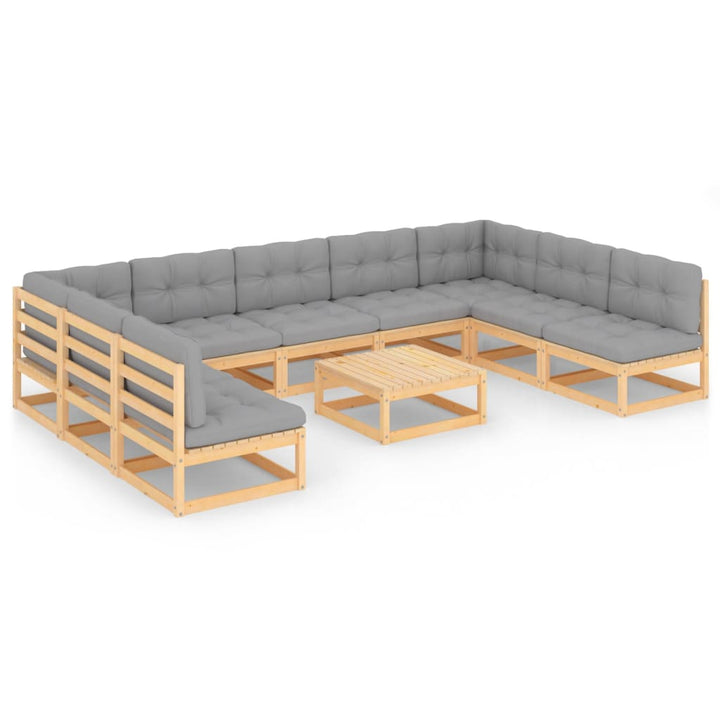 Loungegrupp För Trädgården Med Dynor 10 Delar Massiv Furu