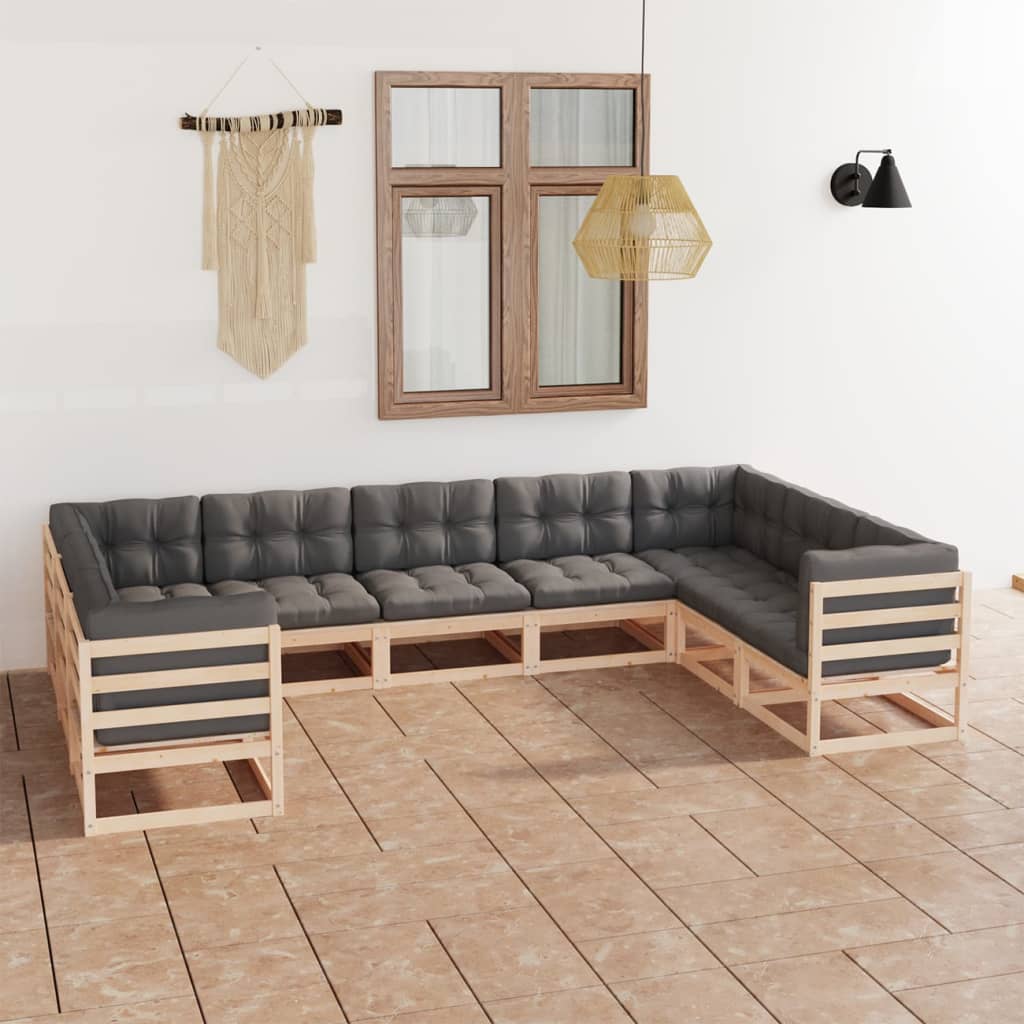 Loungegrupp För Trädgården Med Dynor 9 Delar Massiv Furu