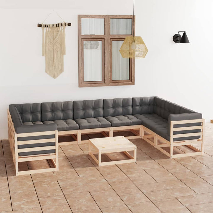 Loungegrupp För Trädgården Med Dynor 10 Delar Massiv Furu