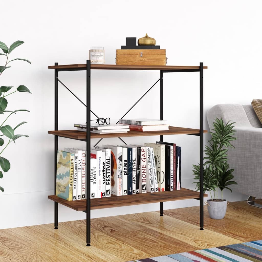 Hyllenhet Med 3 Hyllplan Svart Och Naturfärg 80X40X