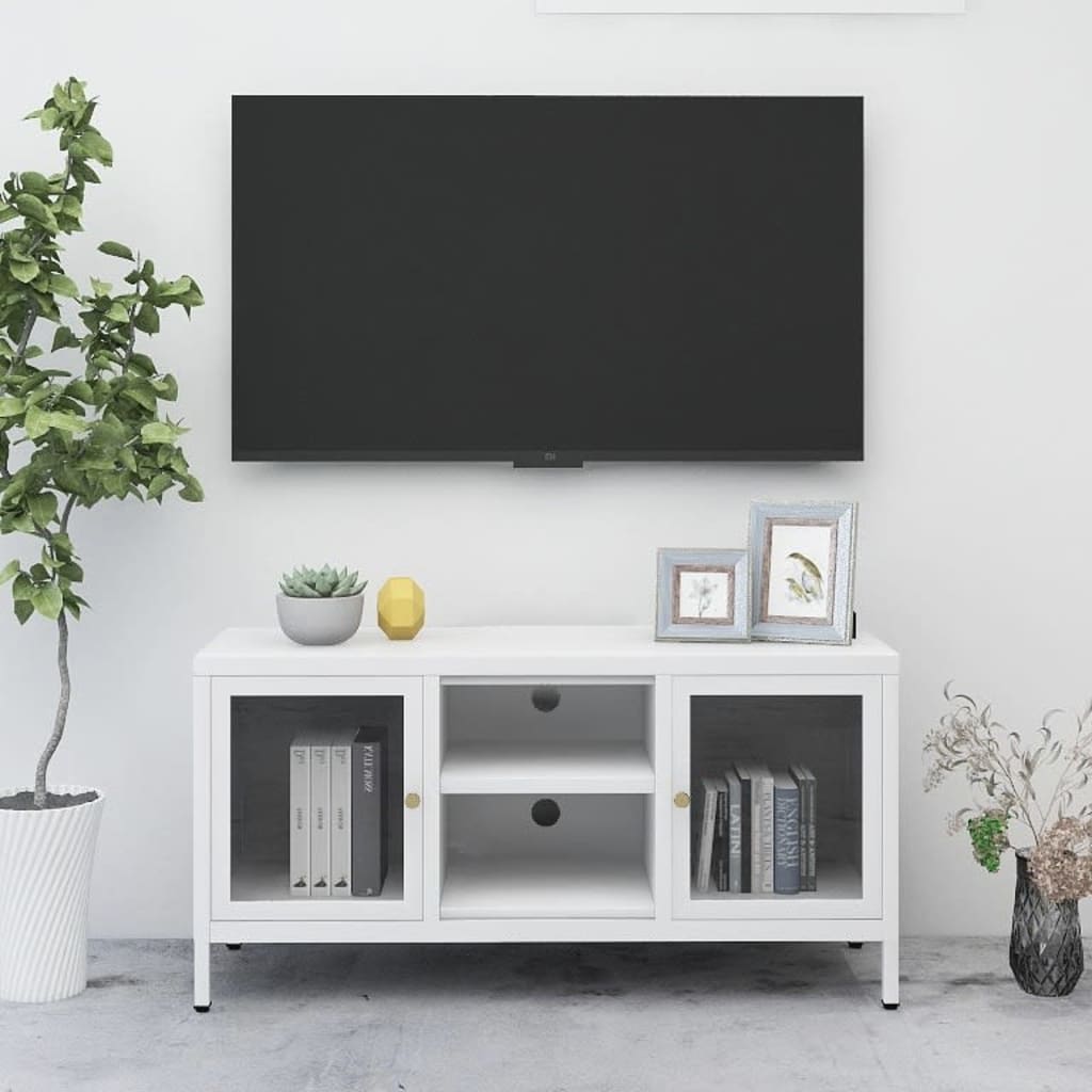 Tv-Bänk 105X35X52 Cm Stål Och Glas