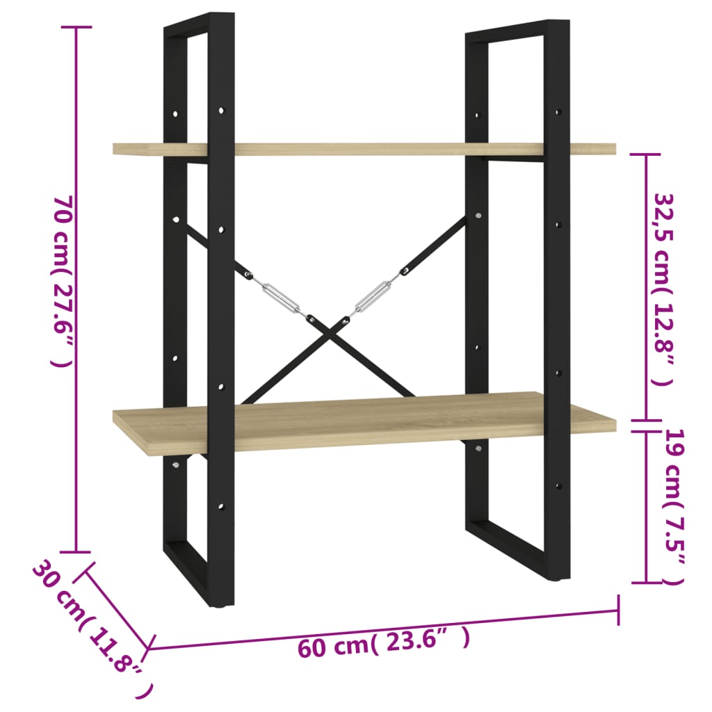 Bokhylla 2 Hyllor Sonoma-Ek 60X30X