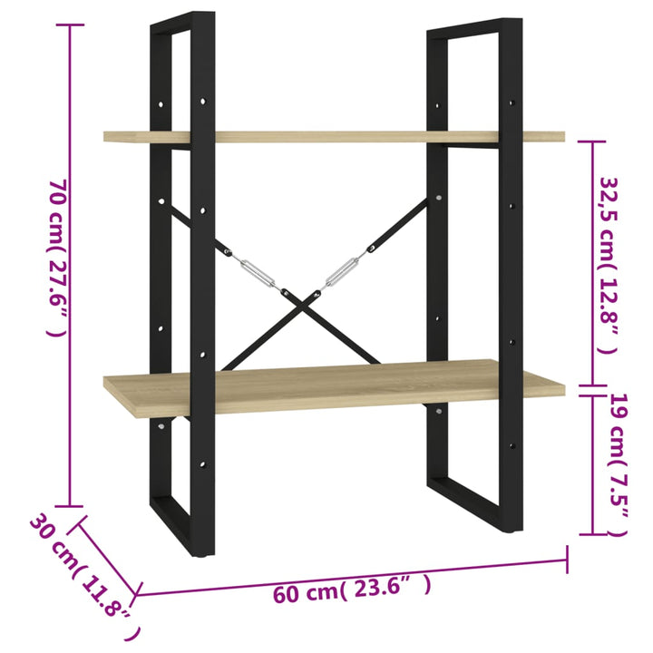 Bokhylla 2 Hyllor Sonoma-Ek 60X30X