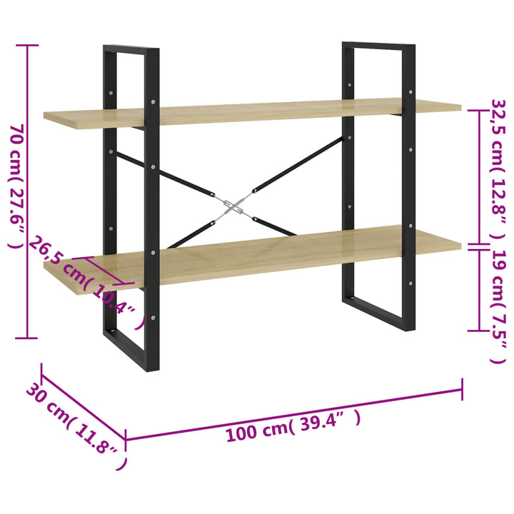 Bokhylla 2 Hyllor Sonoma-Ek 100X30X