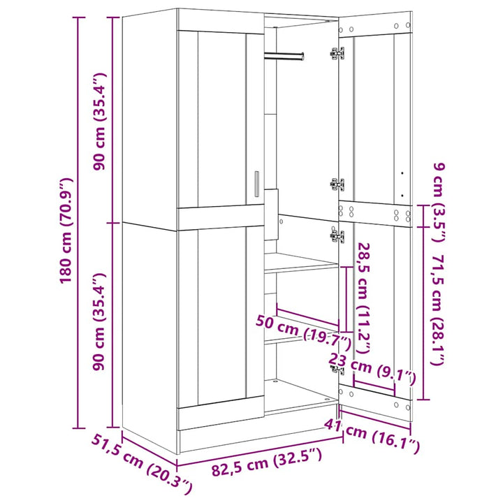 Garderob 82,5X51,5X180 Cm Konstruerat Trä