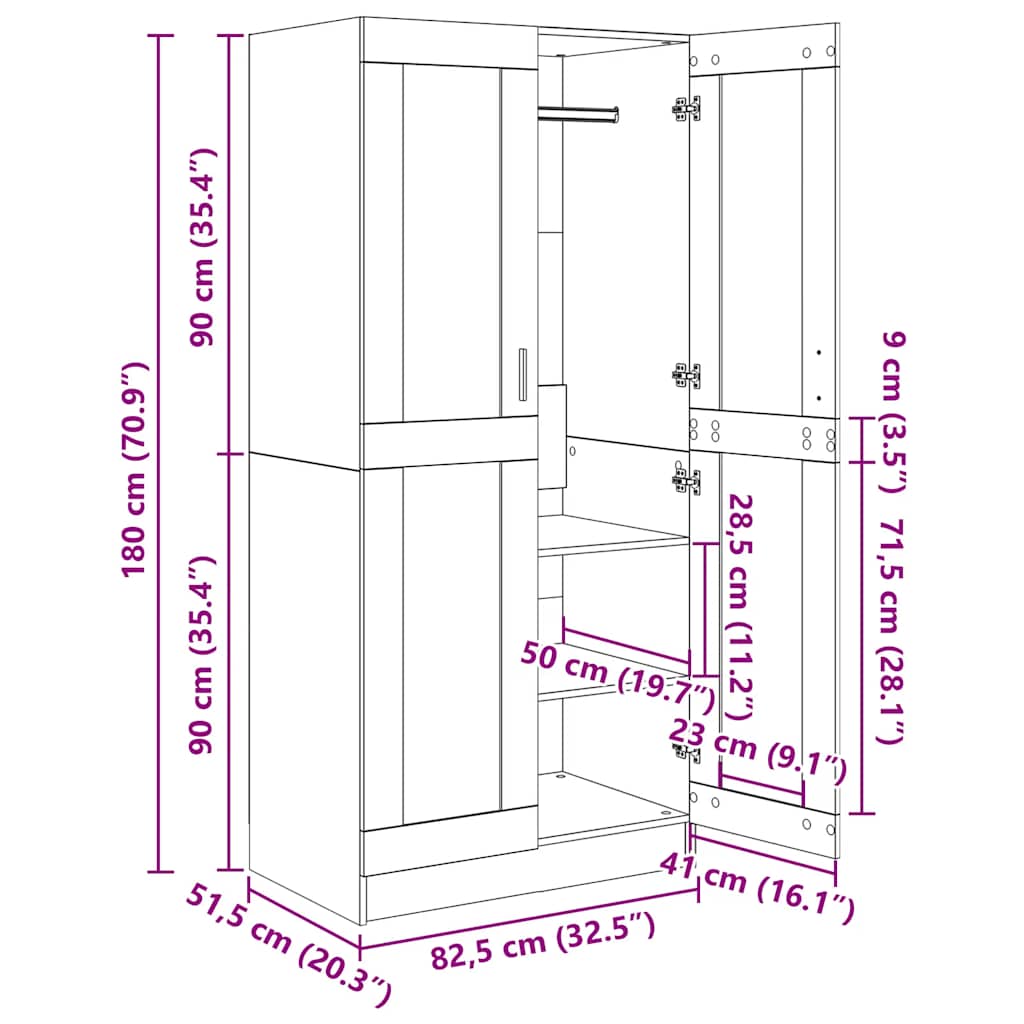 Garderob 82,5X51,5X180 Cm Konstruerat Trä