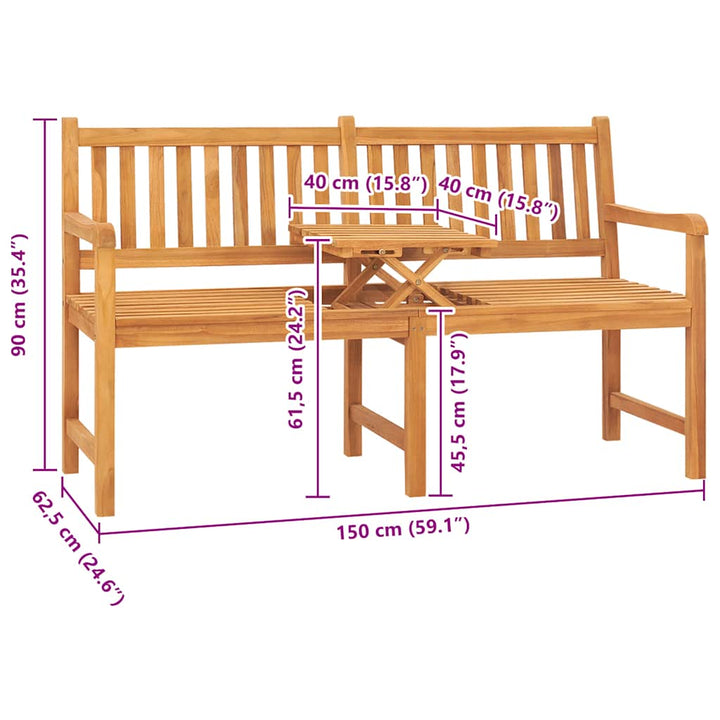 Trädgårdsbänk 3-Sits Med Bord 150 Cm Massiv Teak