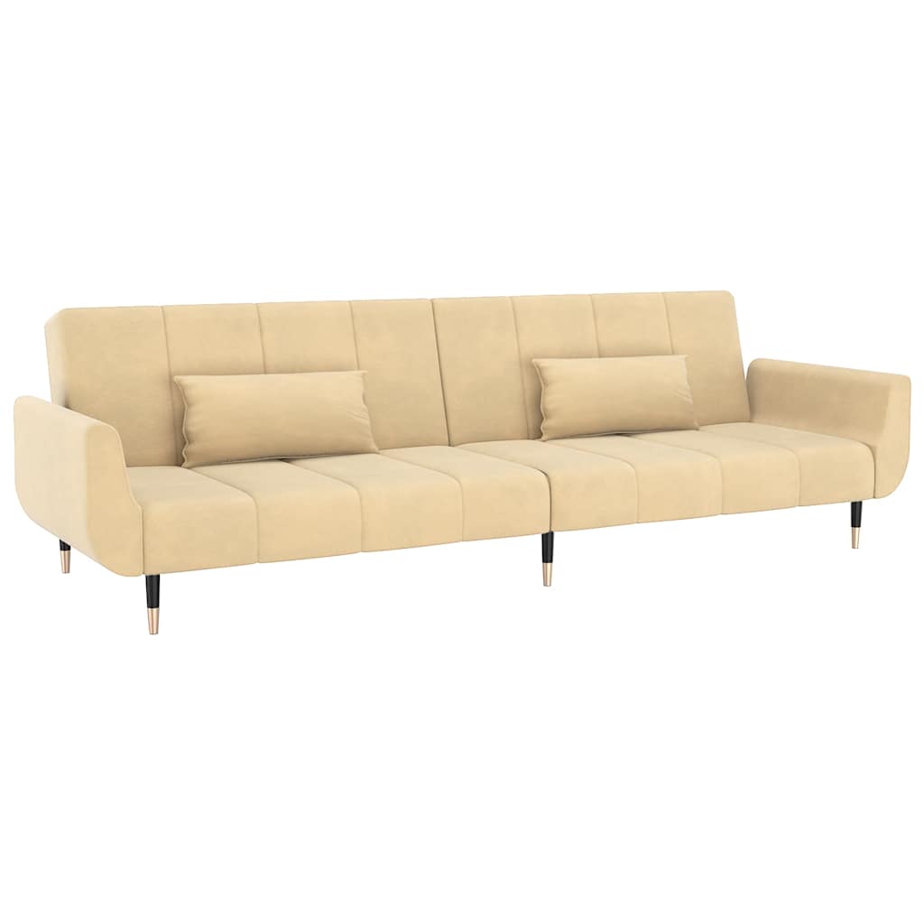 Bäddsoffa 2-Sits Med Två Kuddar Gräddvit Sammet