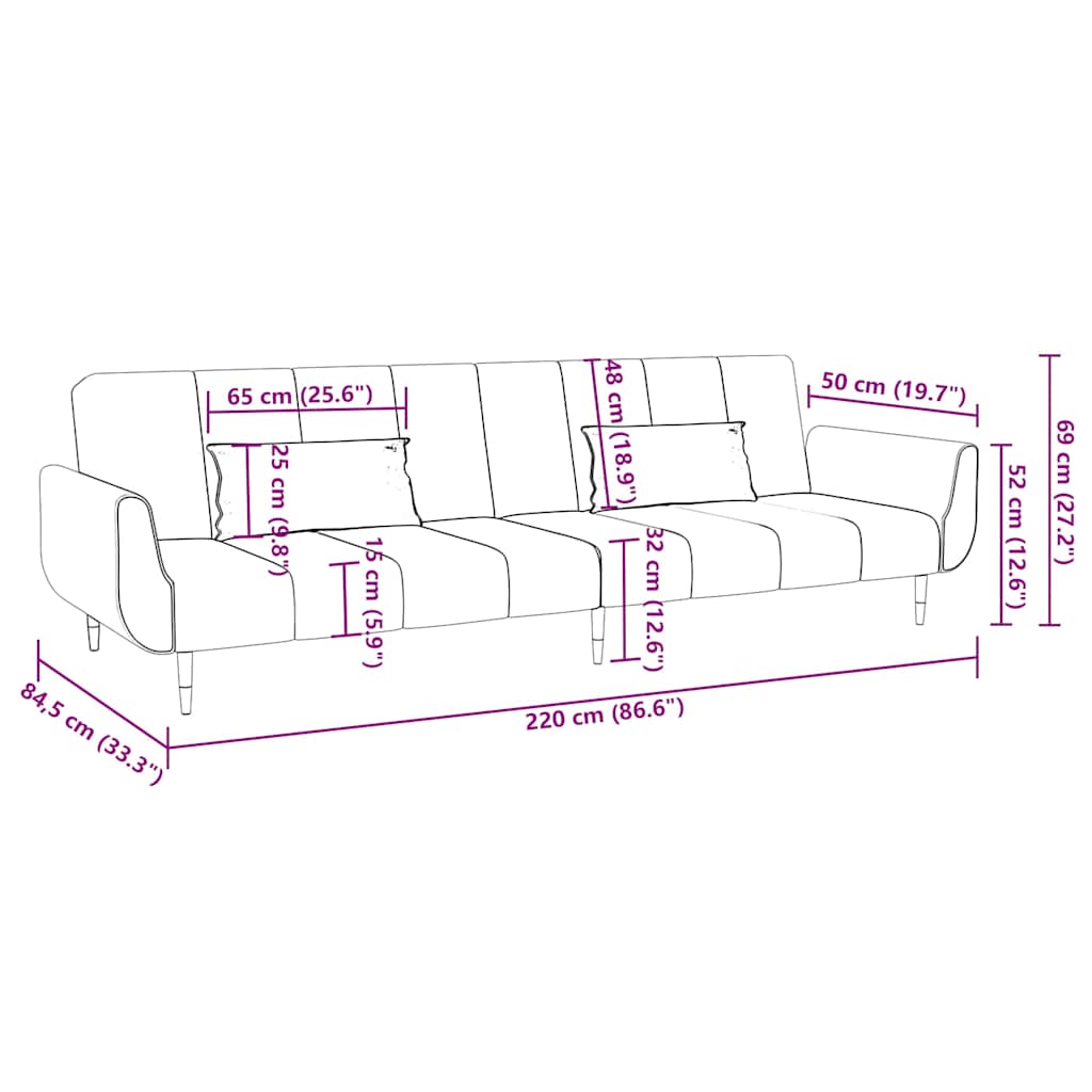 Bäddsoffa 2-Sits Med Två Kuddar Gräddvit Sammet