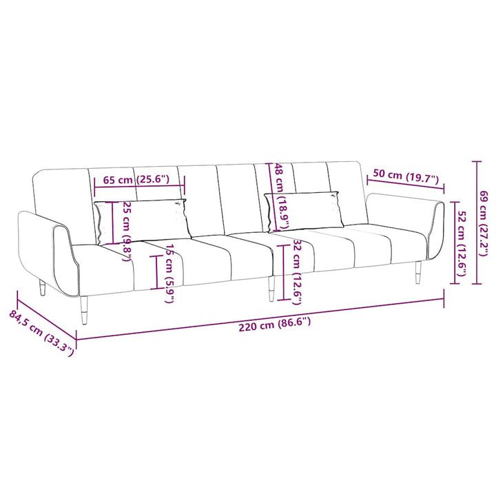 Bäddsoffa 2-Sits Med Två Kuddar Gräddvit Sammet