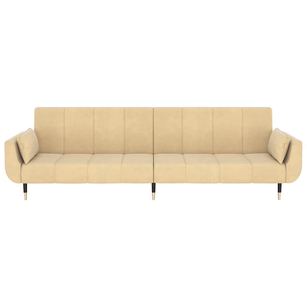 Bäddsoffa 2-Sits Med Två Kuddar Gräddvit Sammet