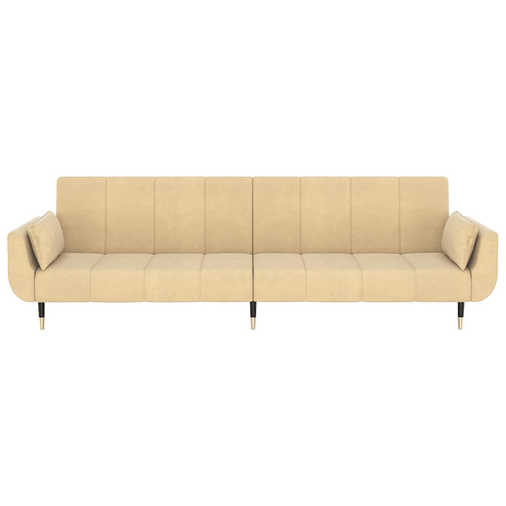 Bäddsoffa 2-Sits Med Två Kuddar Gräddvit Sammet