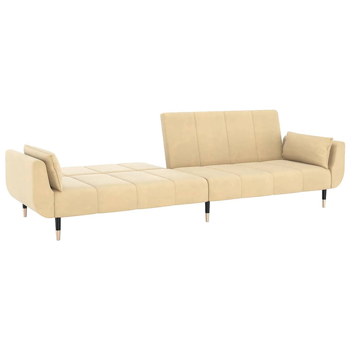 Bäddsoffa 2-Sits Med Två Kuddar Gräddvit Sammet