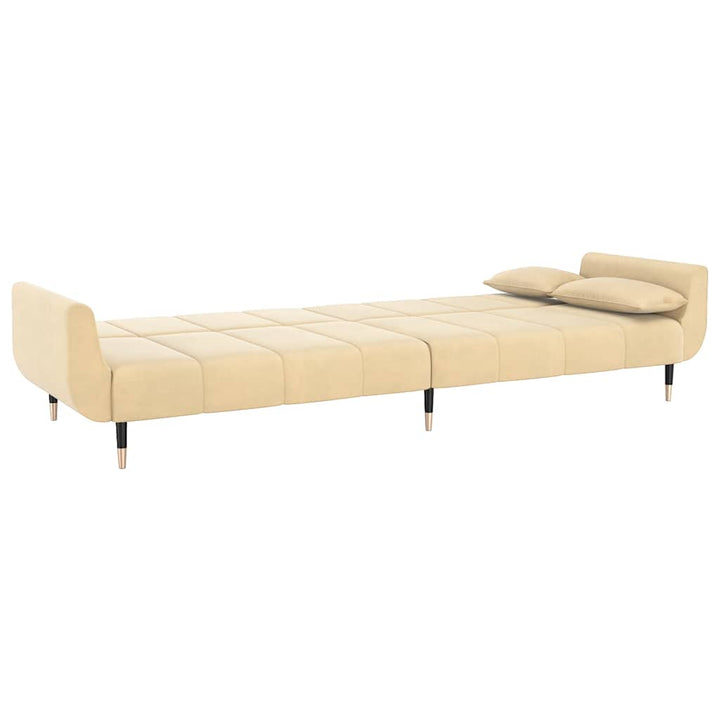 Bäddsoffa 2-Sits Med Två Kuddar Gräddvit Sammet