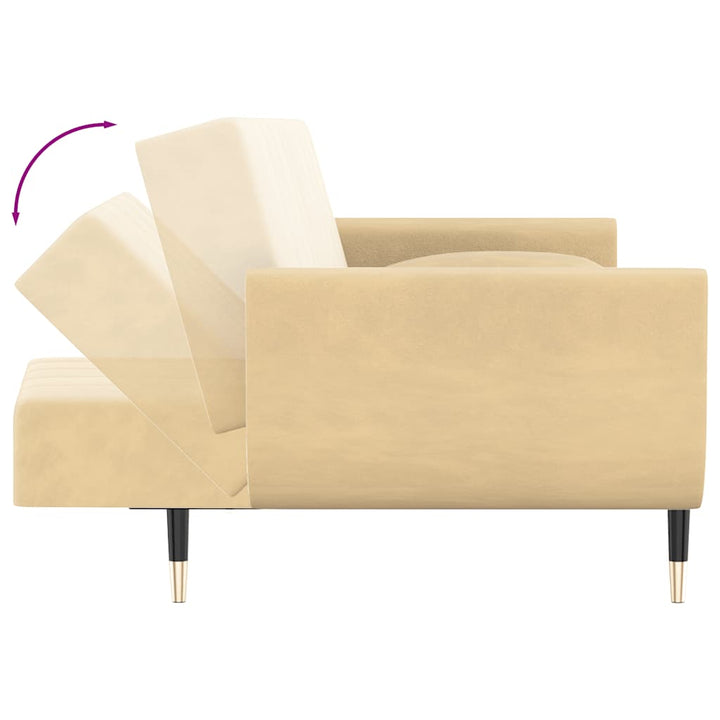 Bäddsoffa 2-Sits Med Två Kuddar Gräddvit Sammet